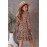 Brown Floral V neck Long Sleeve Tie Waist Mini Dress