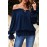 Navy Off Shoulder Ruffled Puff Sleeve Blouse