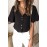 Black Scalloped Neckline Textured Short Sleeve Shirt